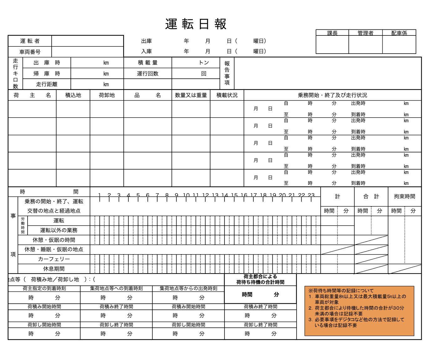 東京都トラック協会大田支部 帳票類サンプル 運転日報テンプレート（Excel）